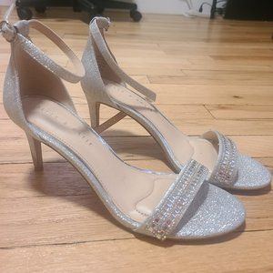 Silver heels with embellished front